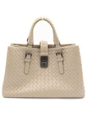 Bottega Veneta Intrecciato Rome Handbag Beige Leather